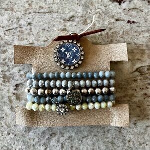 Elegant Beaded Bracelet Set with Silver Accents Faux LV